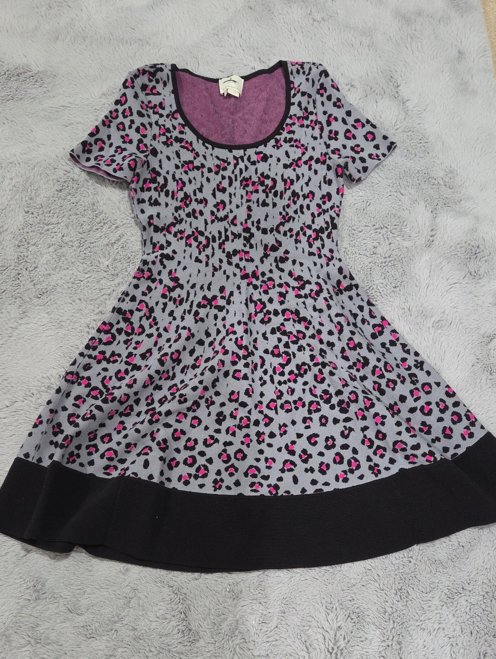 Kate Spade Womens Grey and Pink Leopard Print Fit-and-Flare Dress